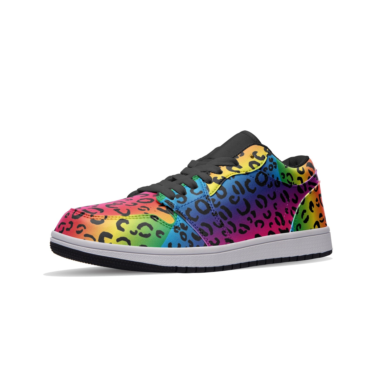 Rainbow Leopard Unisex Low Top Leather Sneakers - Wray Sports