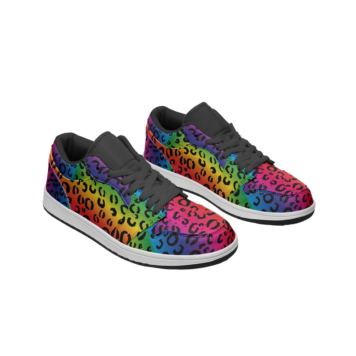 Rainbow Leopard Unisex Low Top Leather Sneakers - Wray Sports