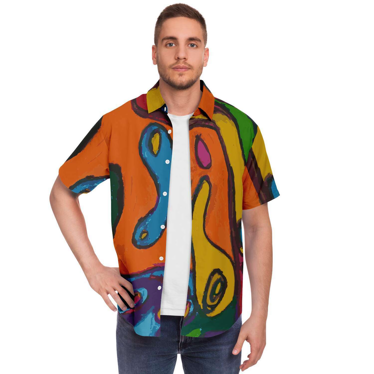 Funky Artist Print Button Down Shirt - Wray Sports