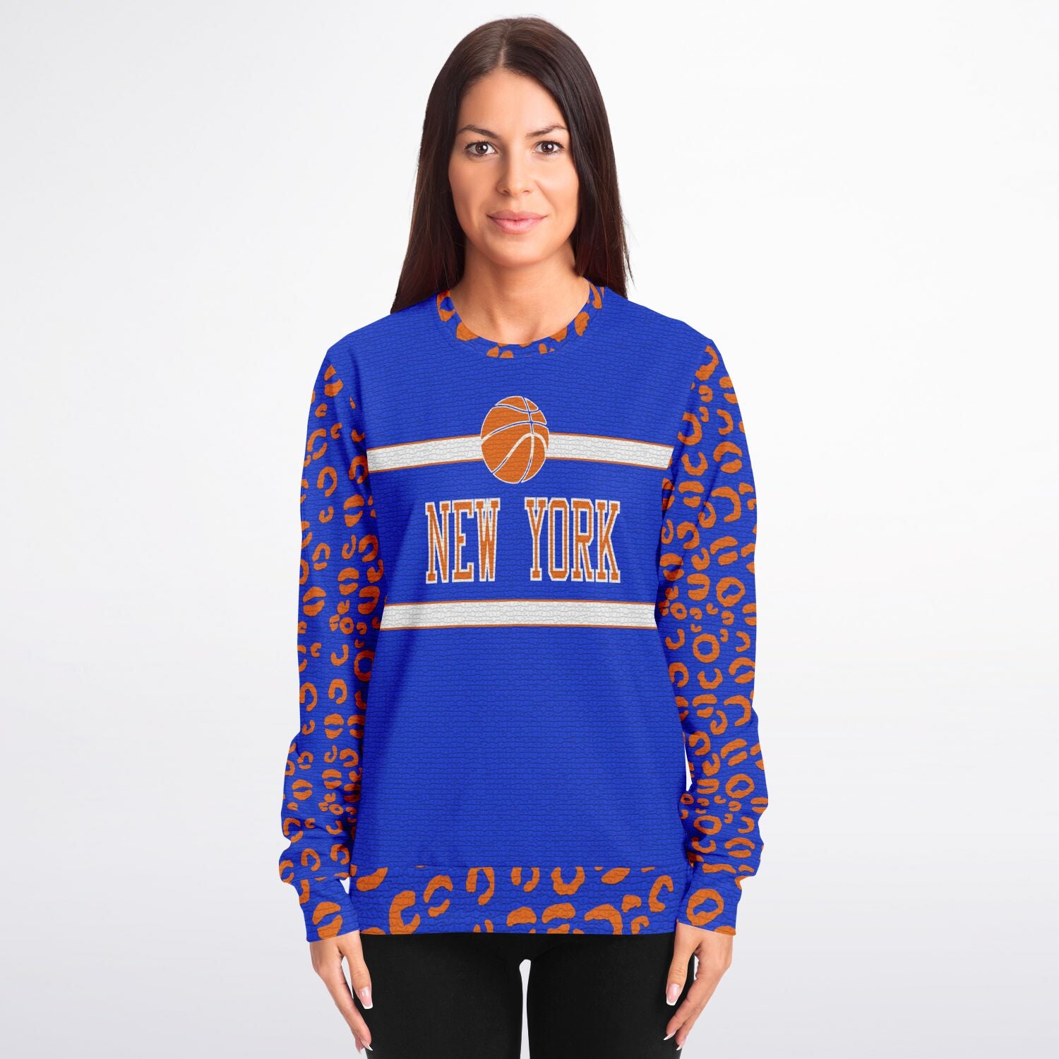 New York Knicks Color Inspired Mosaic Leopard Print Sweatshirt - Wray Sports