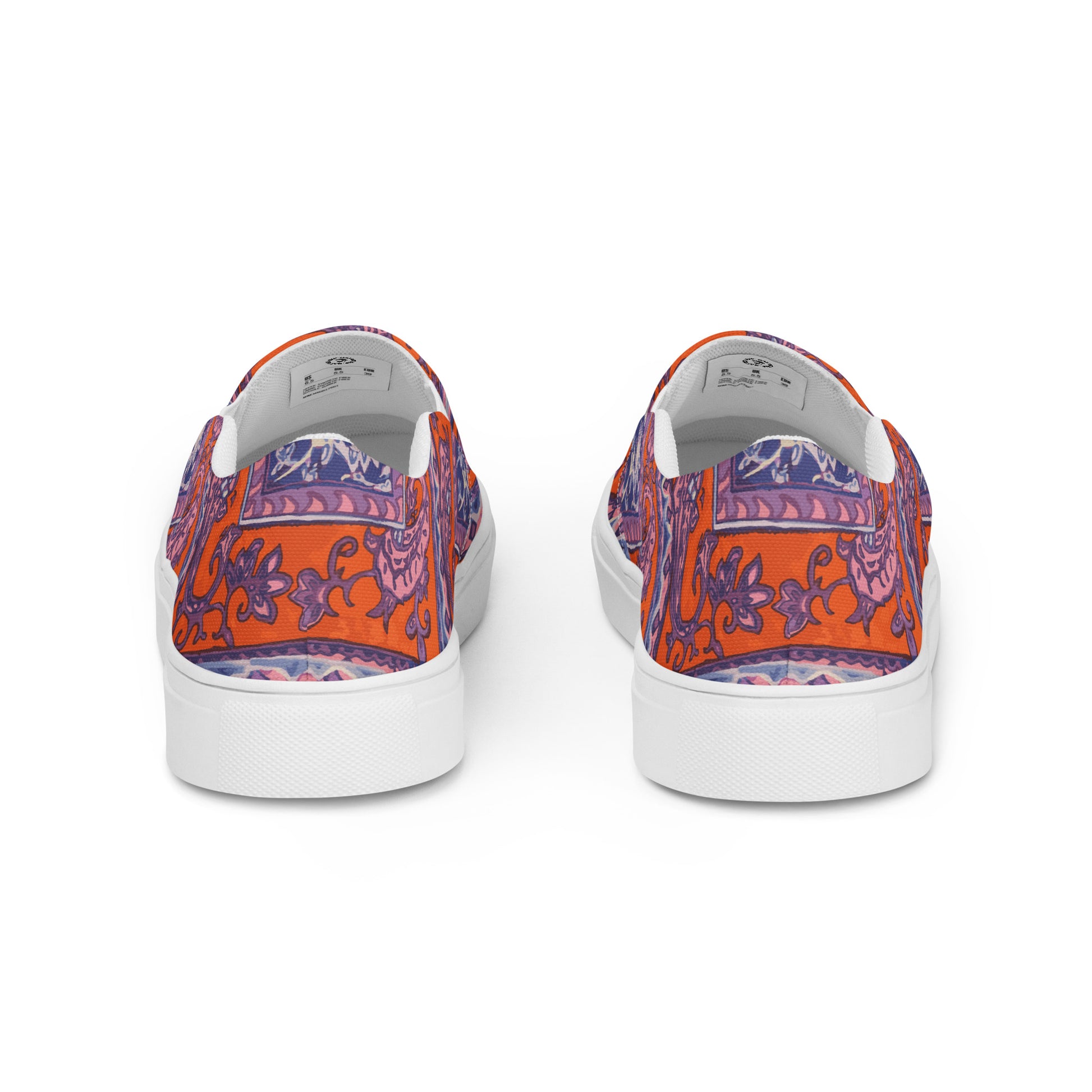 Orange Paisley Print Men’s slip-on canvas shoes - wray sports