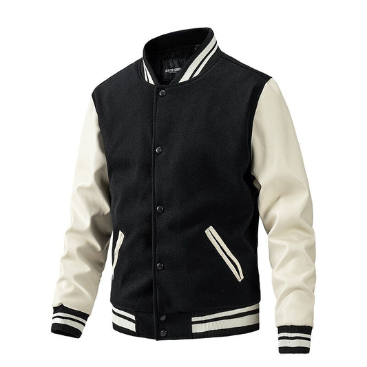 Varsity Leather Sleeve Plain College Letterman Jacket - Wray Sports