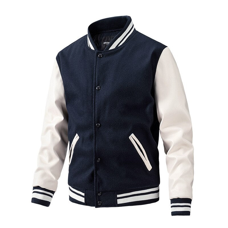 Varsity Leather Sleeve Plain College Letterman Jacket - Wray Sports