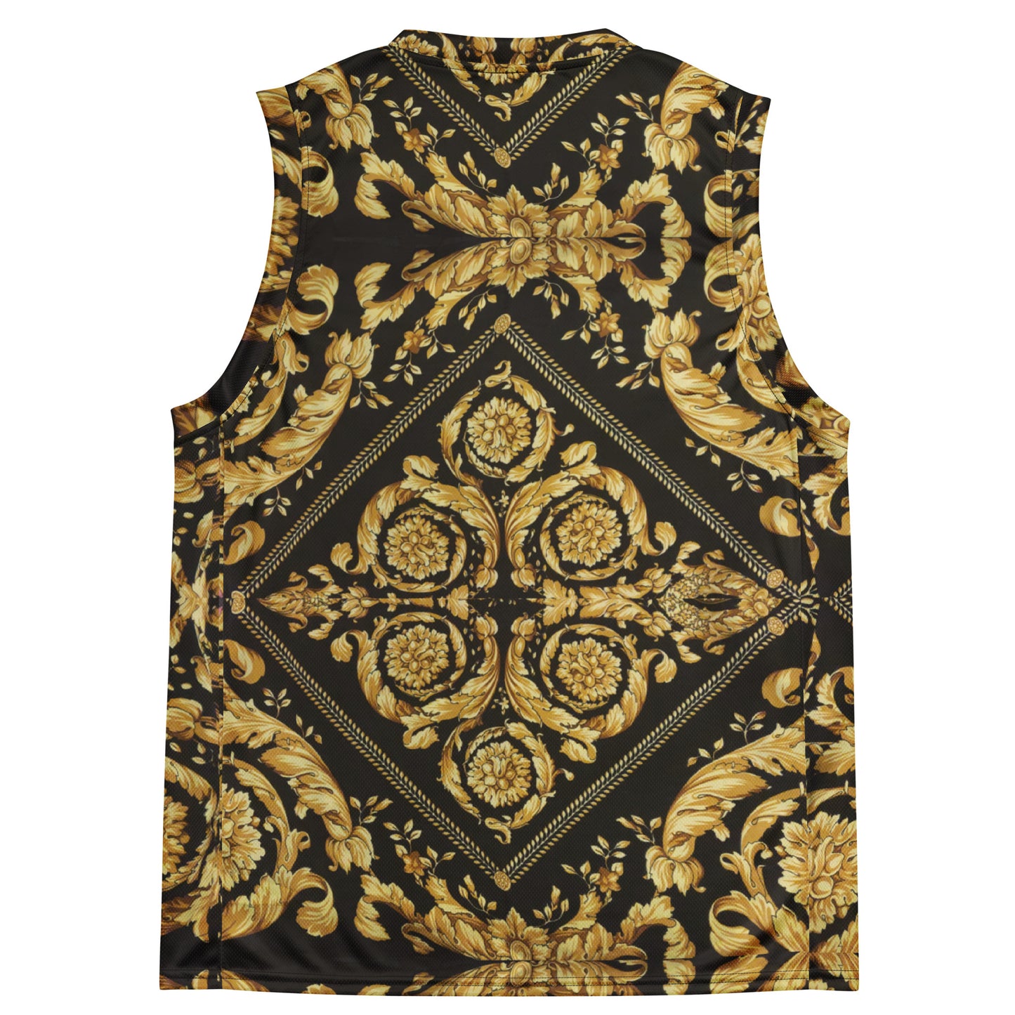 Baroque Gold Scarf Print Recycled Unisex V Neck Basketball Jersey