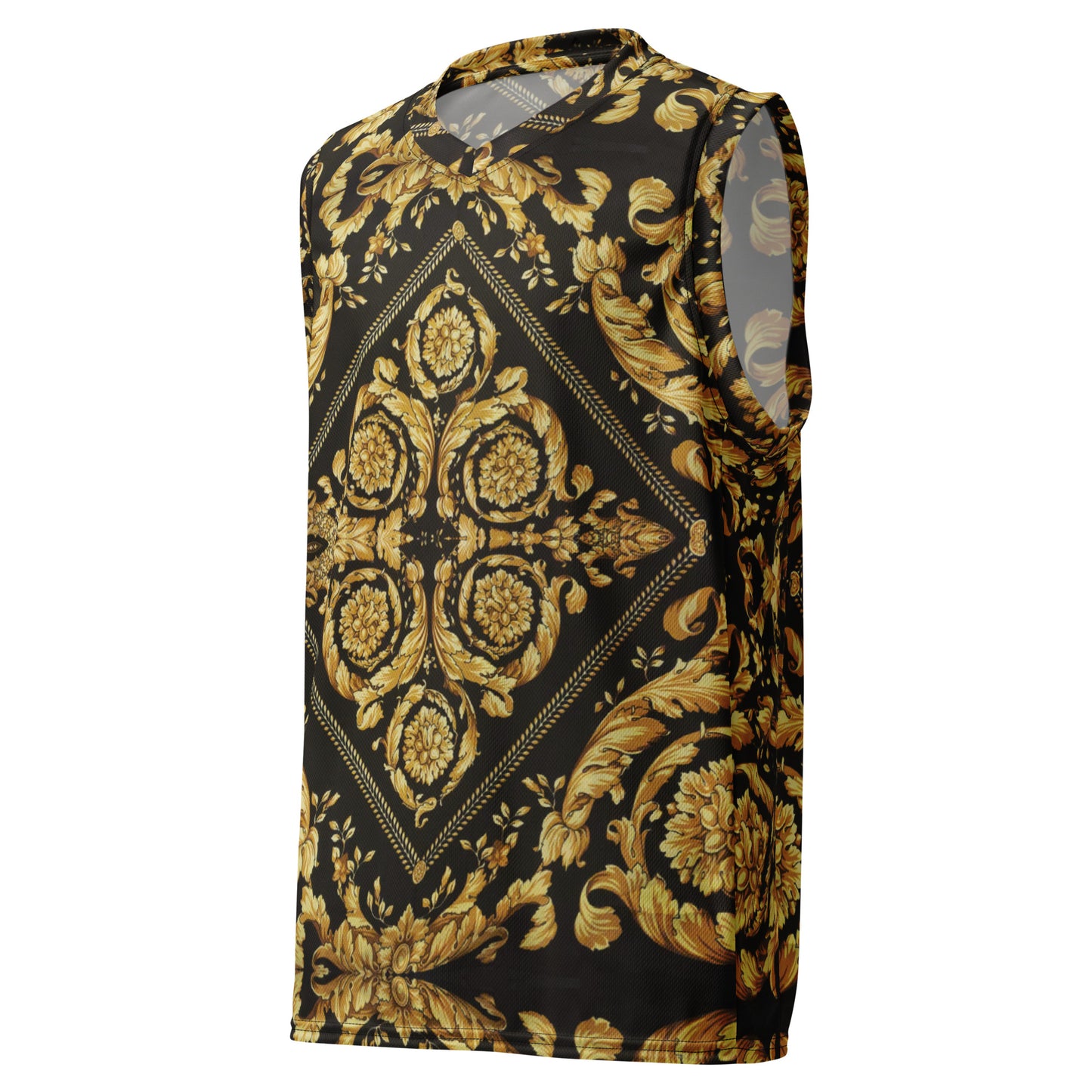 Baroque Gold Scarf Print Recycled Unisex V Neck Basketball Jersey