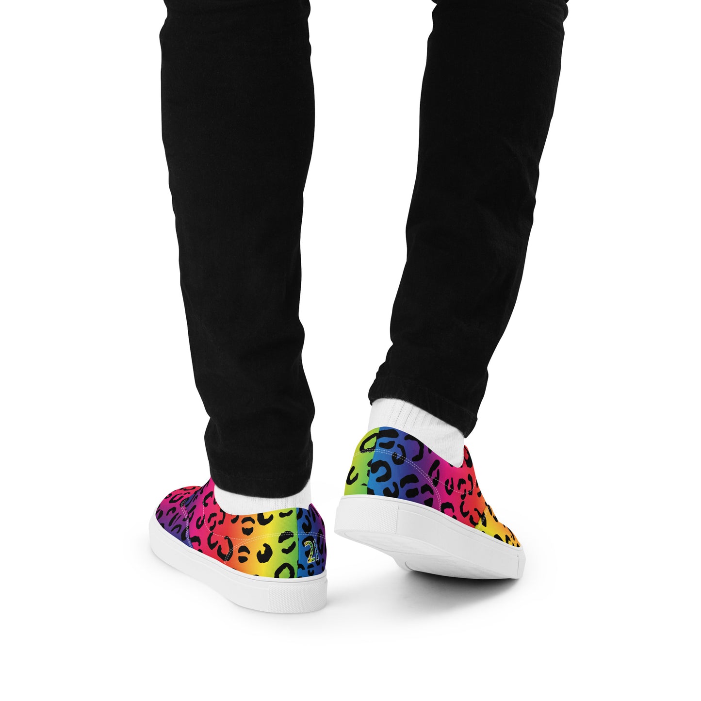 Proud Panthers 21 Rainbow Leopard Print Men’s lace-up canvas shoes