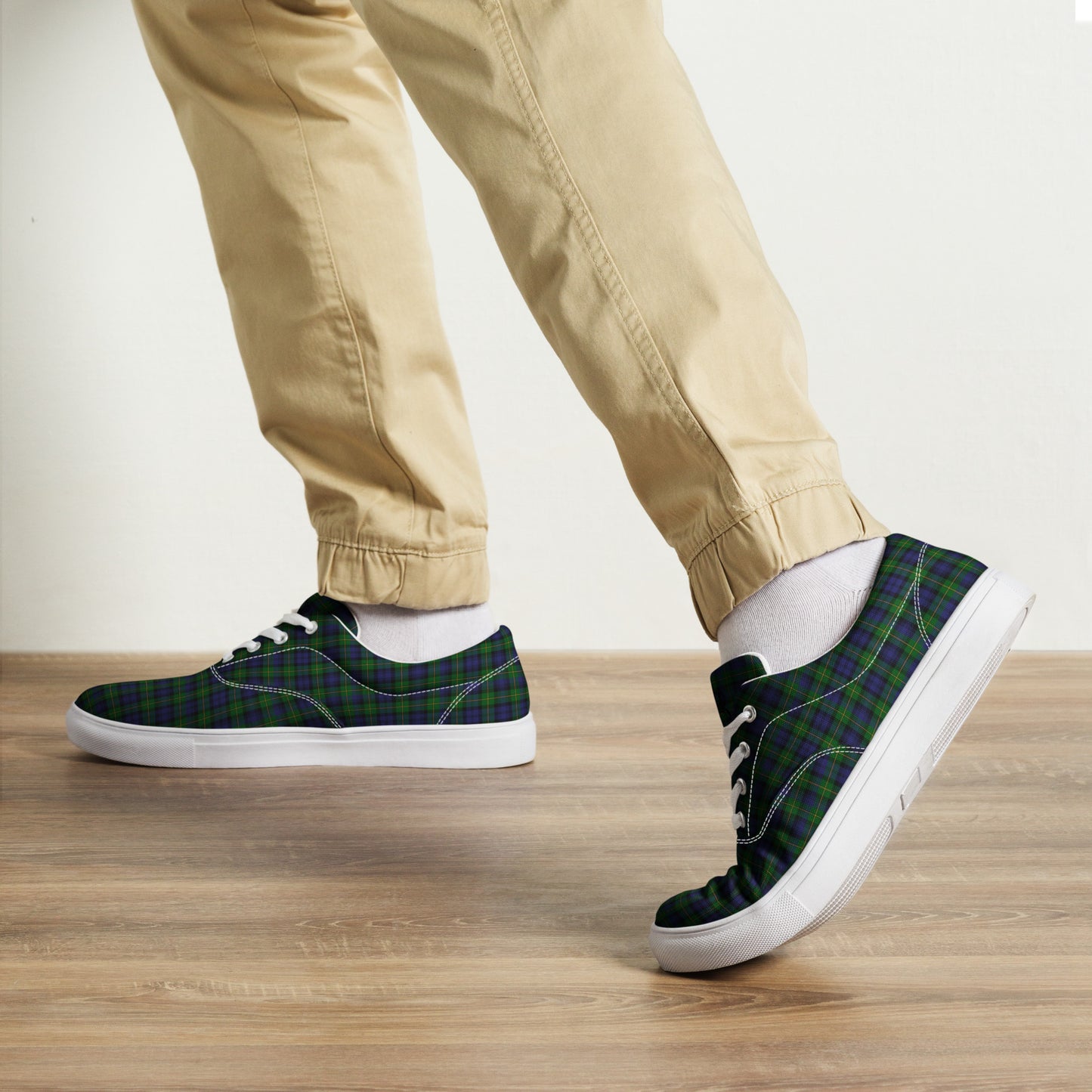 We Bees Royal Green Plaid Men’s lace-up canvas shoes