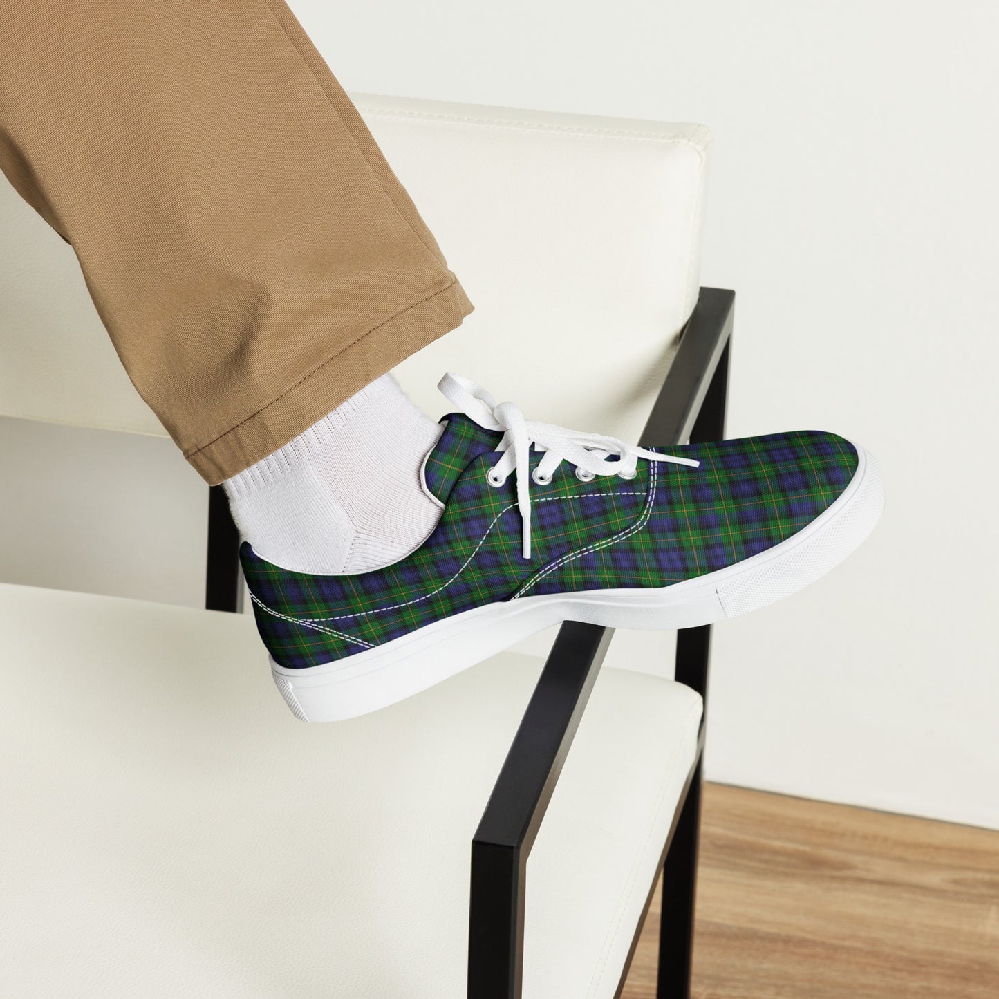 We Bees Royal Green Plaid Men’s lace-up canvas shoes