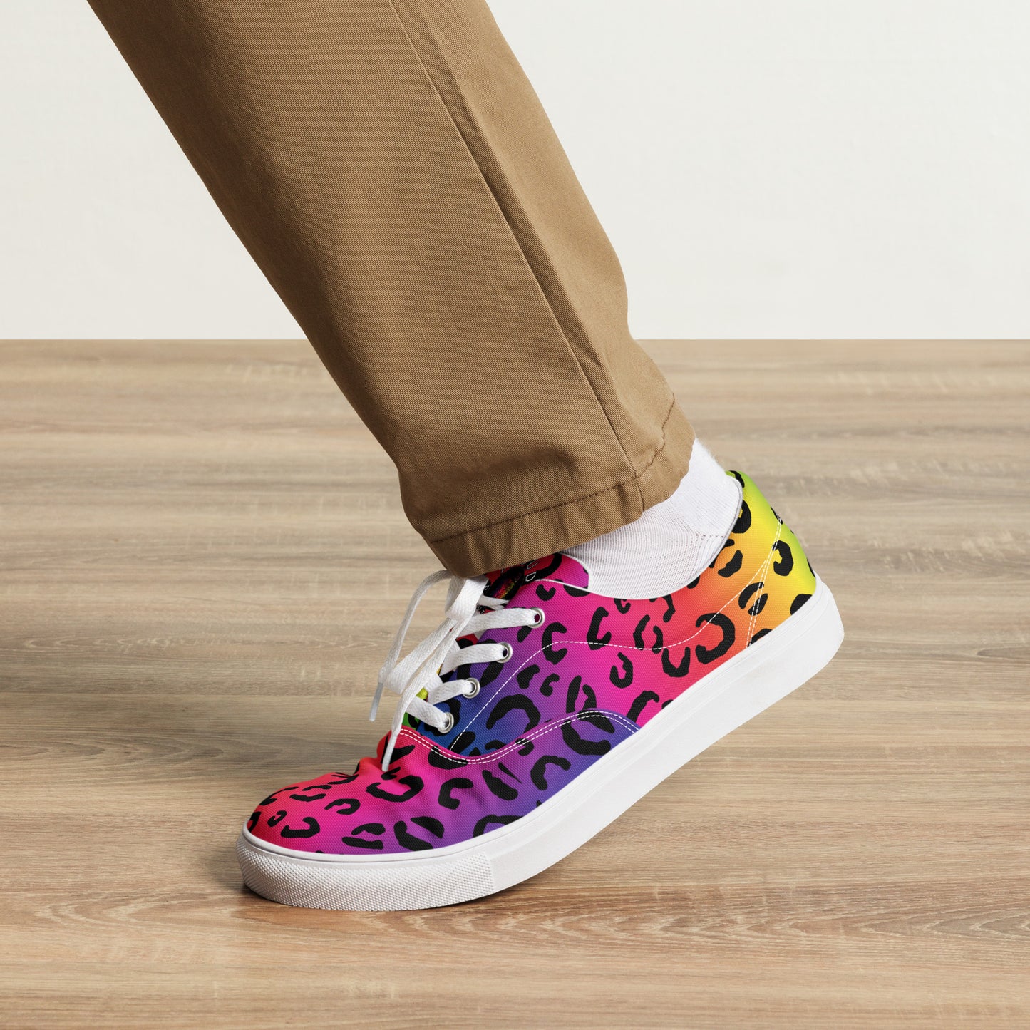 Proud Panthers 21 Rainbow Leopard Print Men’s lace-up canvas shoes