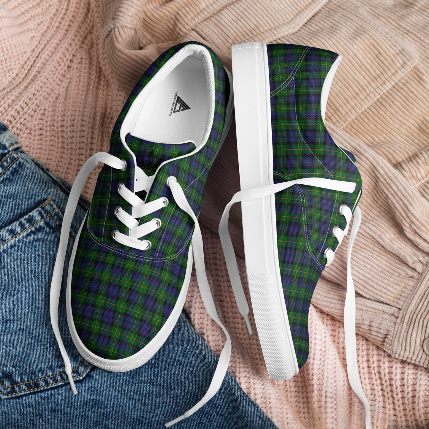 We Bees Royal Green Plaid Men’s lace-up canvas shoes