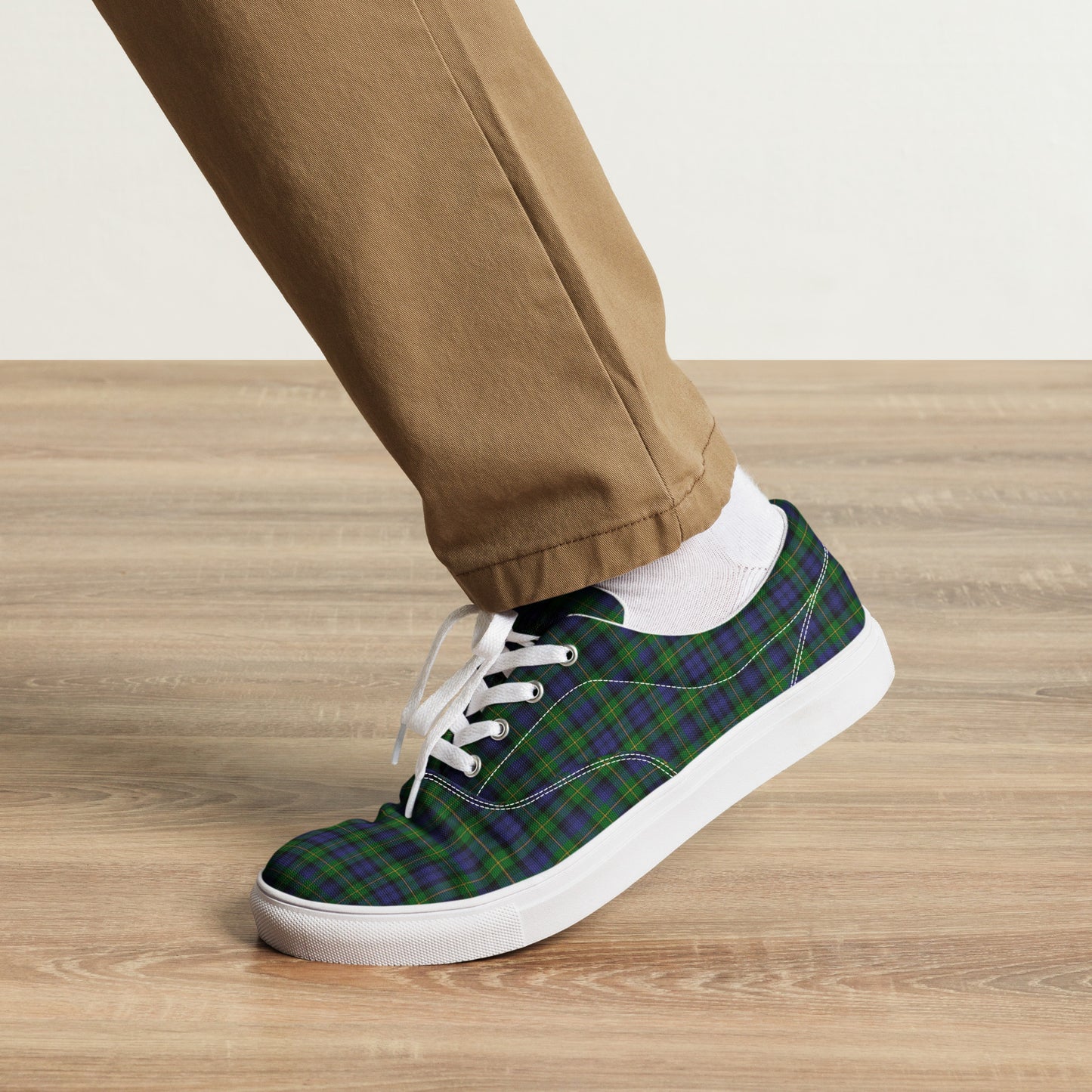 We Bees Royal Green Plaid Men’s lace-up canvas shoes