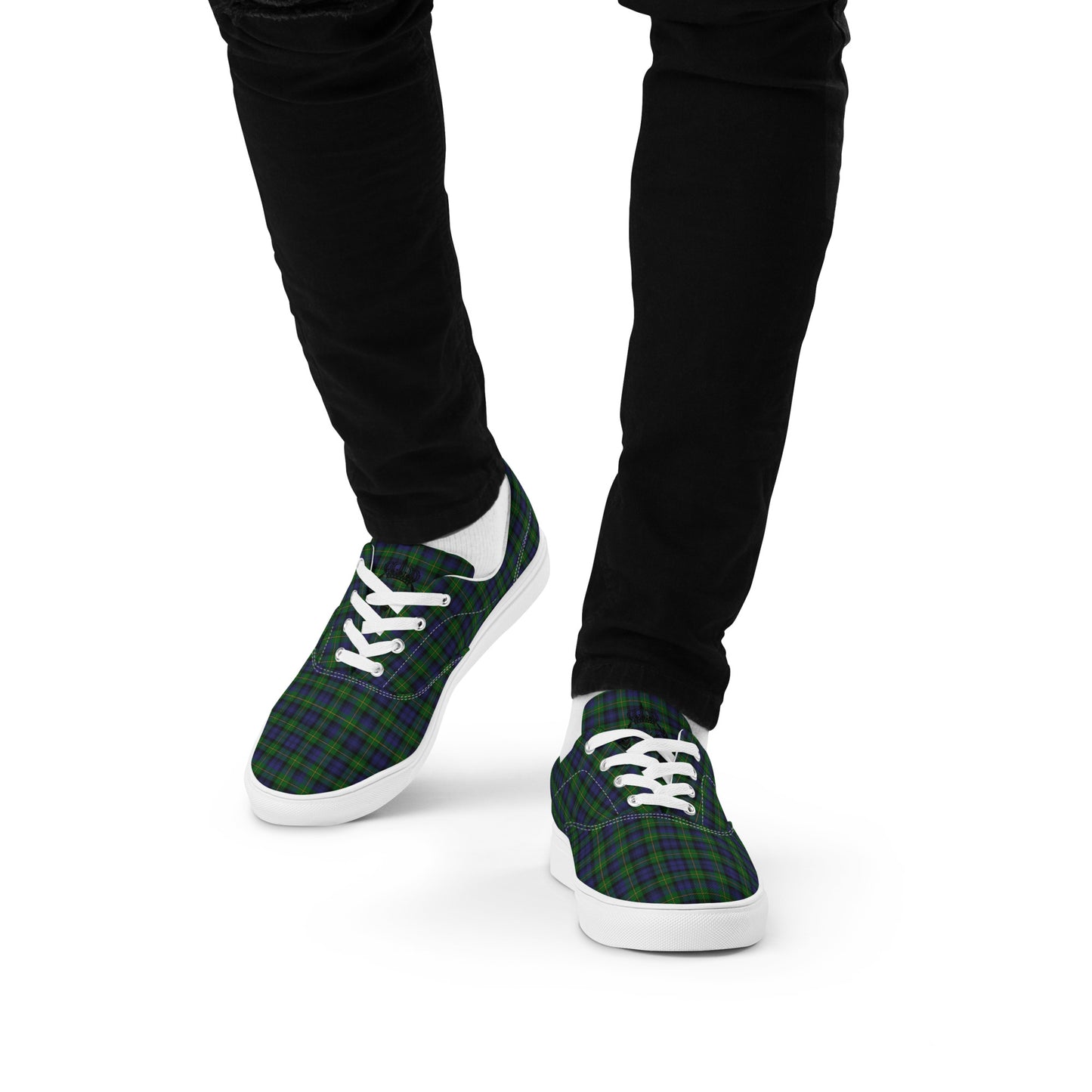 We Bees Royal Green Plaid Men’s lace-up canvas shoes