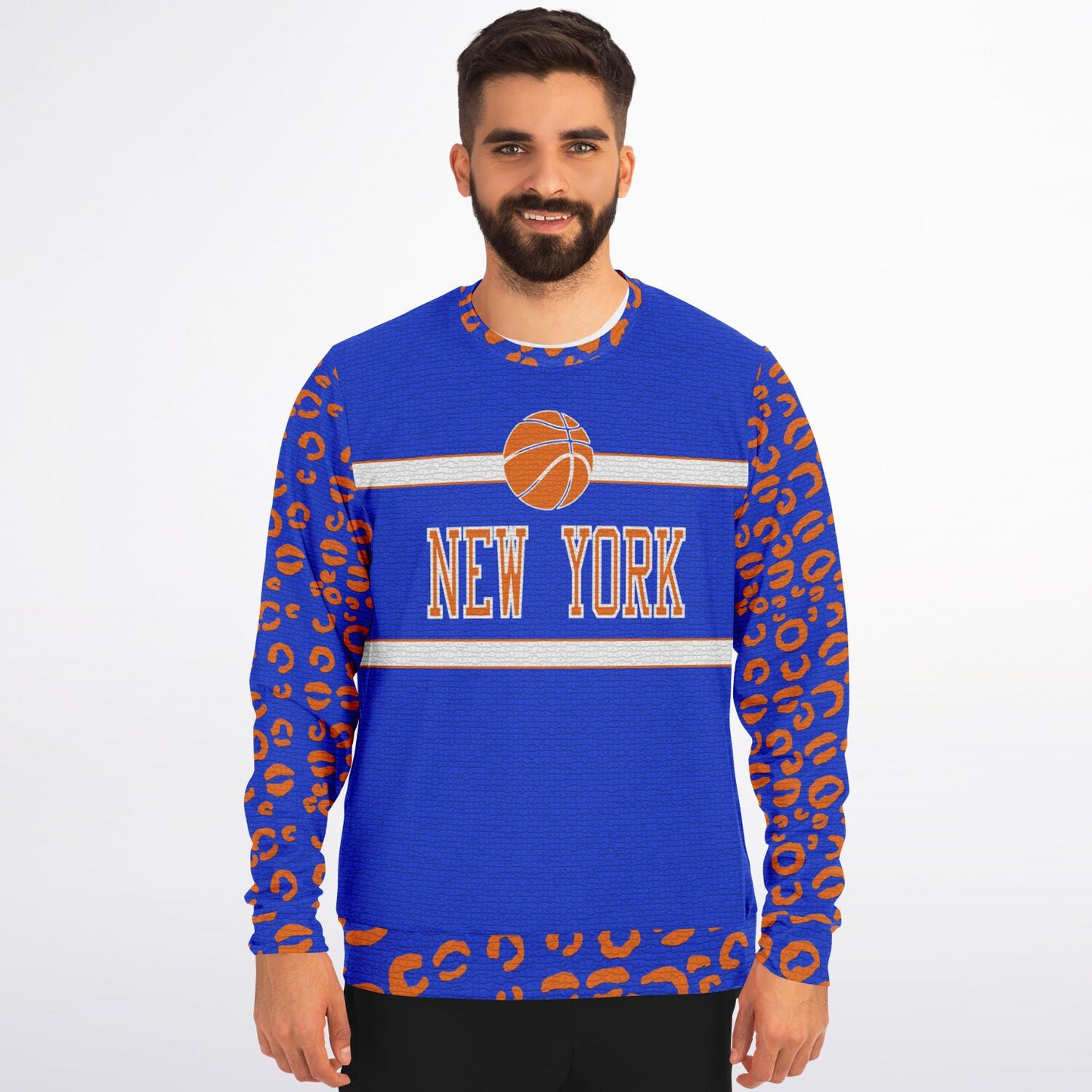 New York Knicks Color Inspired Mosaic Leopard Print Sweatshirt - Wray Sports