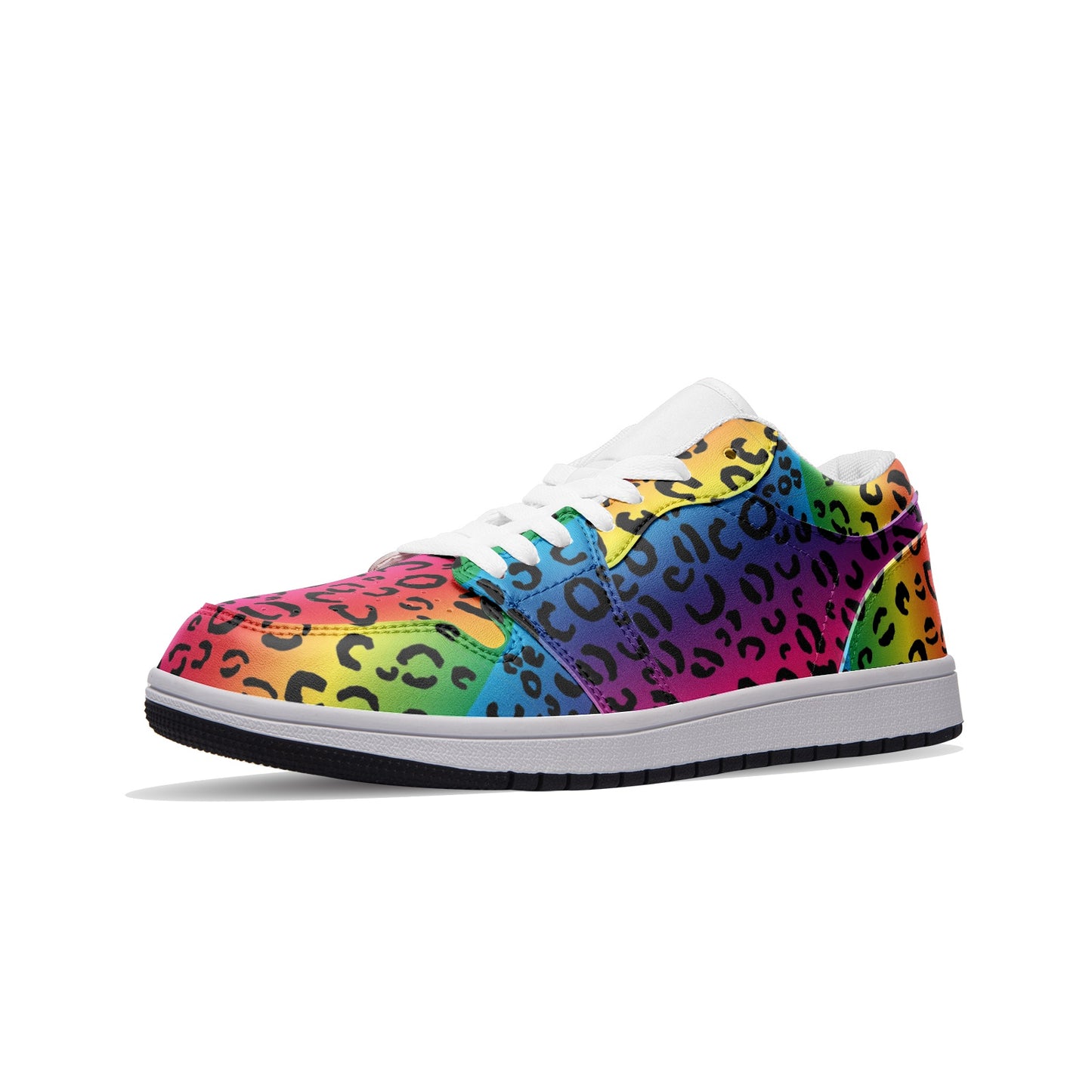 Rainbow Leopard Unisex Low Top Leather Sneakers - Wray Sports