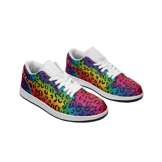 Rainbow Leopard Unisex Low Top Leather Sneakers - Wray Sports