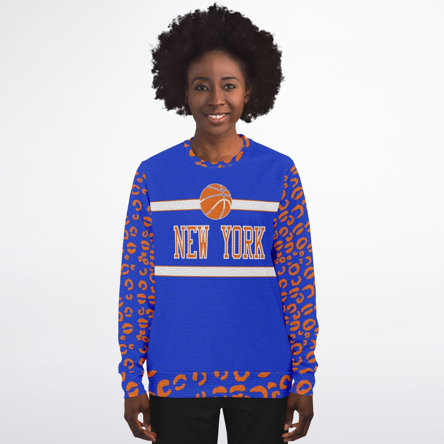 New York Knicks Color Inspired Mosaic Leopard Print Sweatshirt - Wray Sports