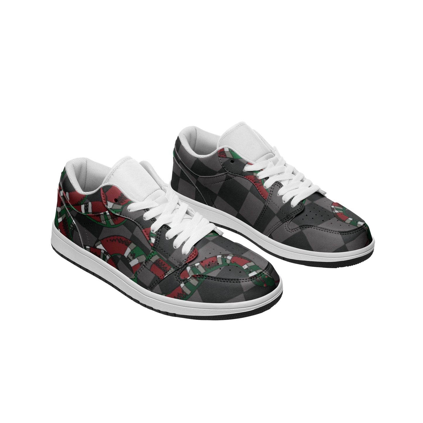 Classic Checkered Designer Snake Low Top Leather Sneakers - Wray Sports