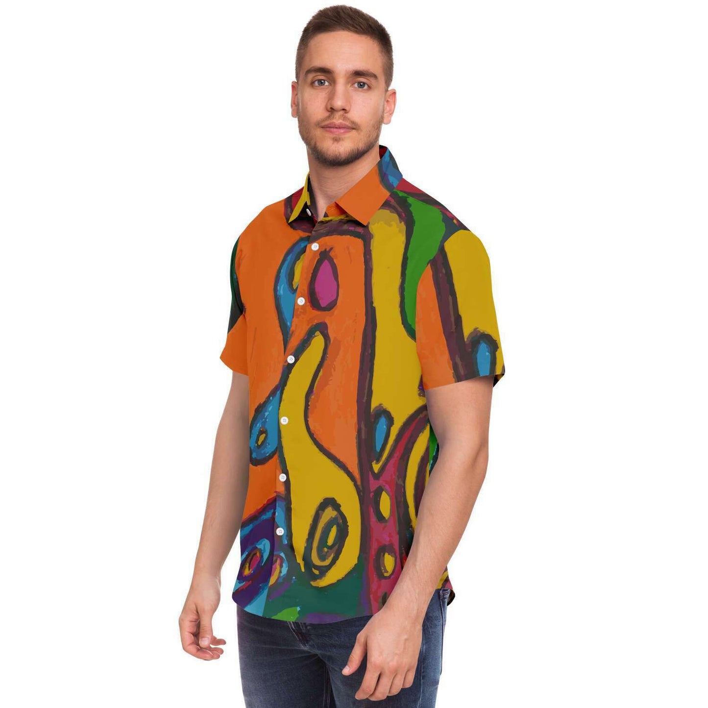 Funky Artist Print Button Down Shirt - Wray Sports