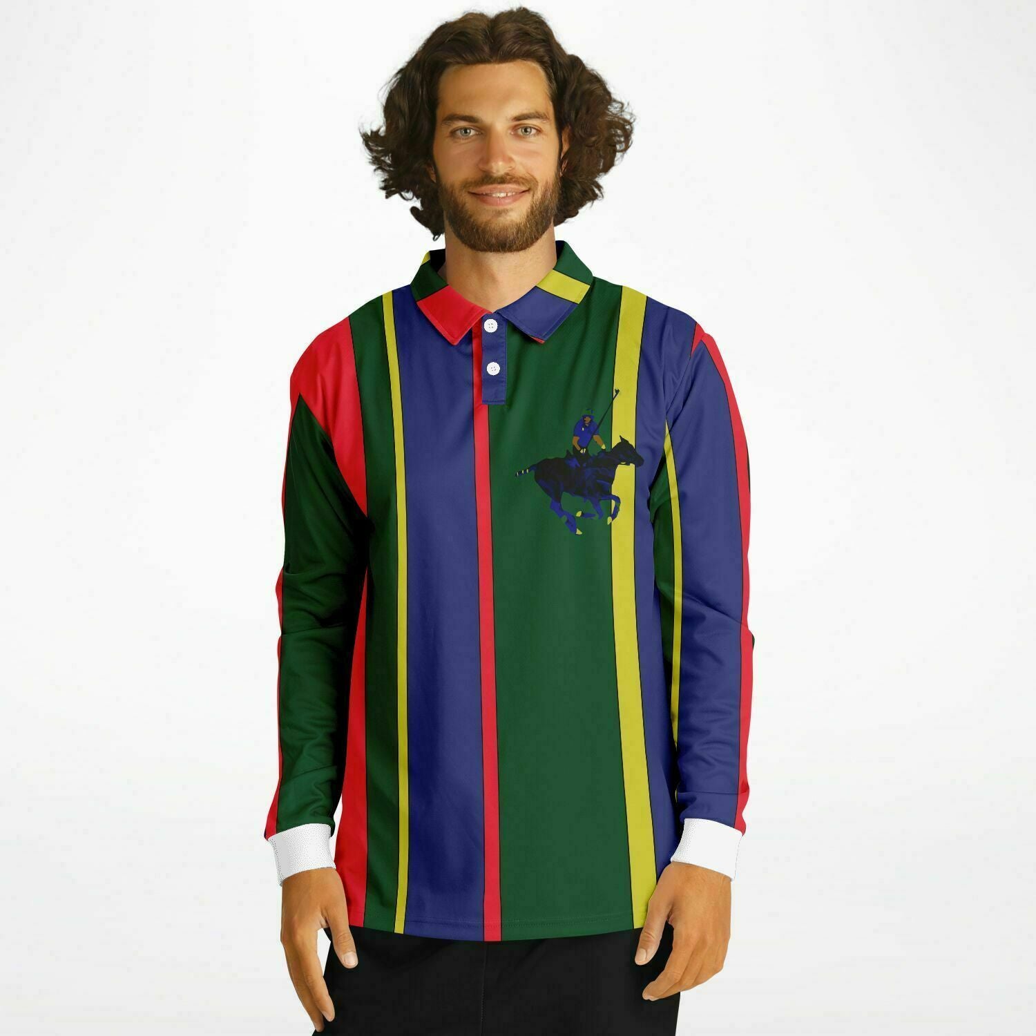 90s Style Long Sleeved Striped Polo Shirt - Wray Sports