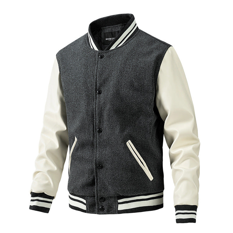 Varsity Leather Sleeve Plain College Letterman Jacket