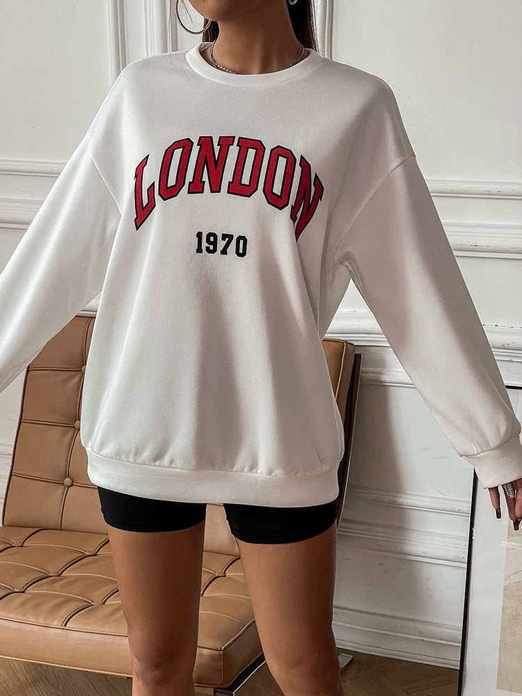 Womens White and Red London 1970 College Sweatshirt