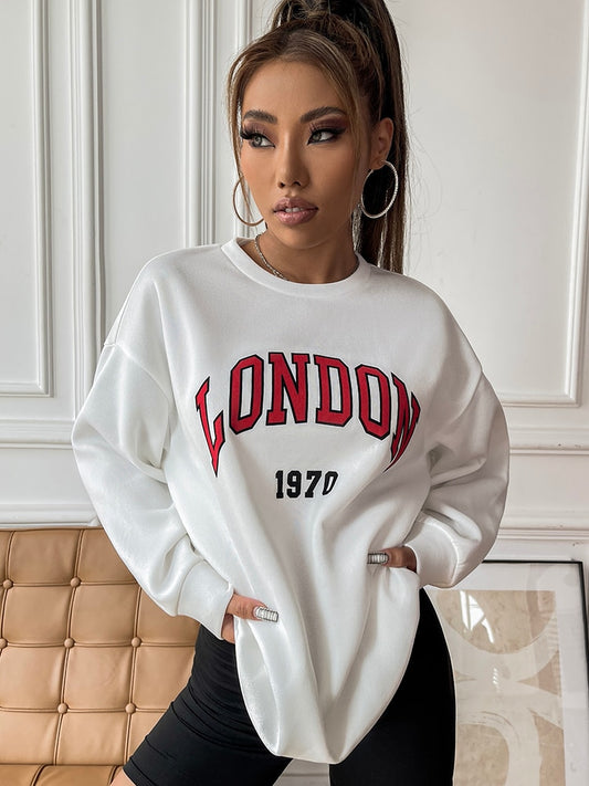 Womens White and Red London 1970 College Sweatshirt