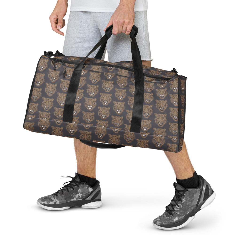 Tiger Face Print Duffle Weekend Bag Gold Grey - Wray Sports