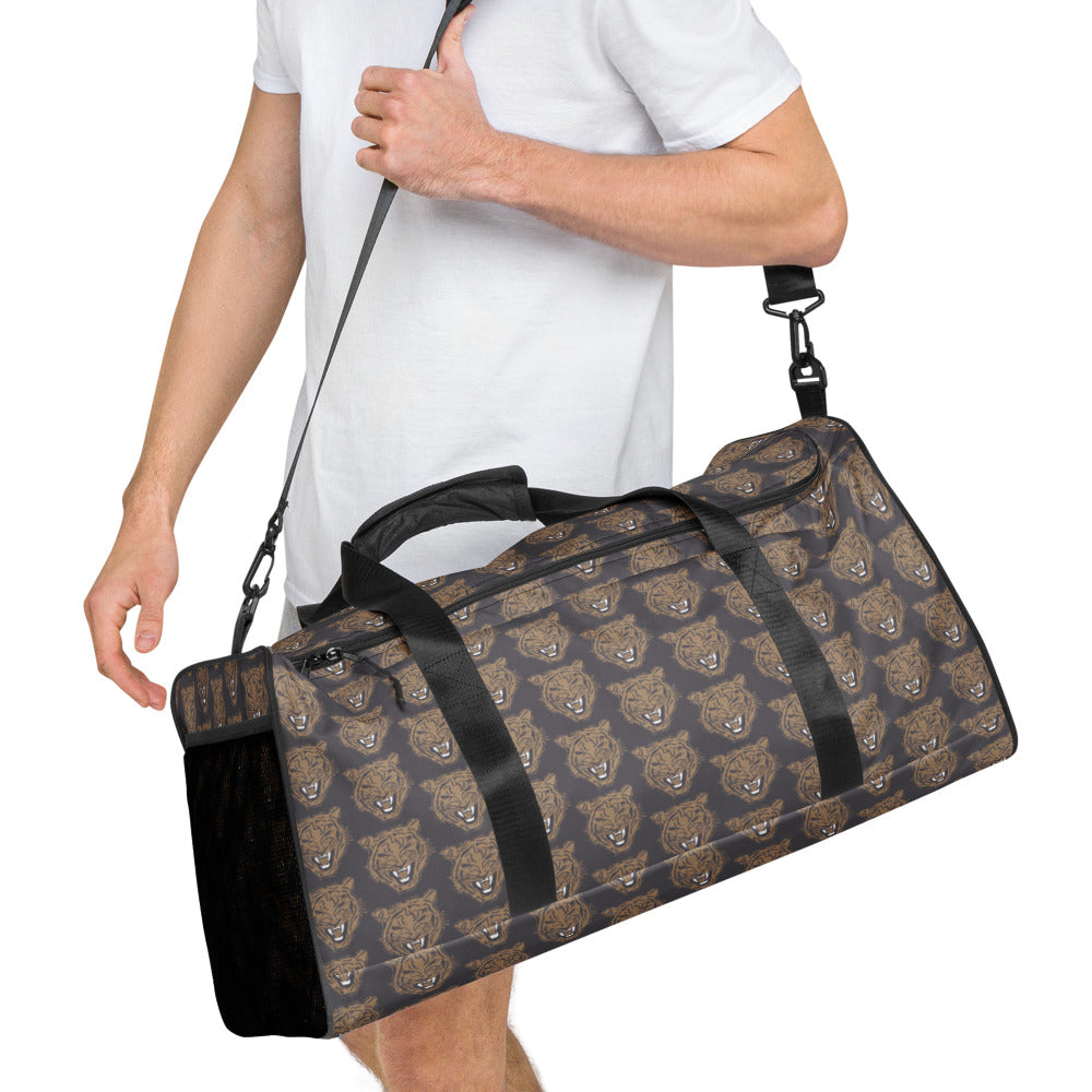 Tiger Face Print Duffle Weekend Bag Gold Grey - Wray Sports