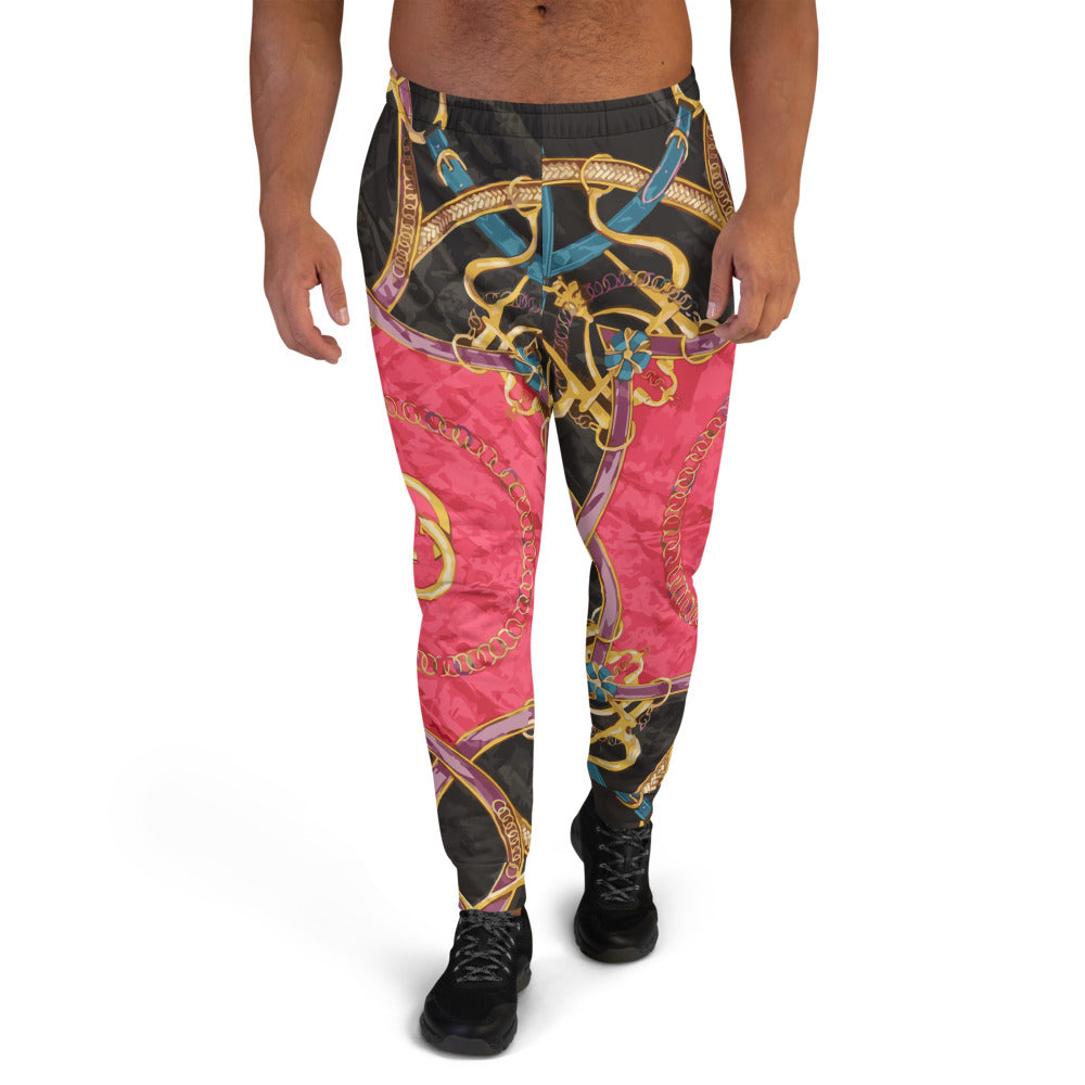 Pink Equestrian Scarf Print Men's Sweatpants - Wray Sports