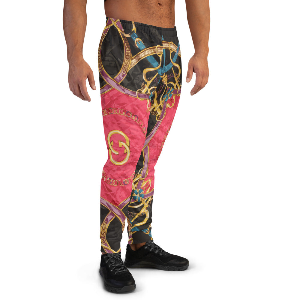 Pink Equestrian Scarf Print Men's Sweatpants - Wray Sports