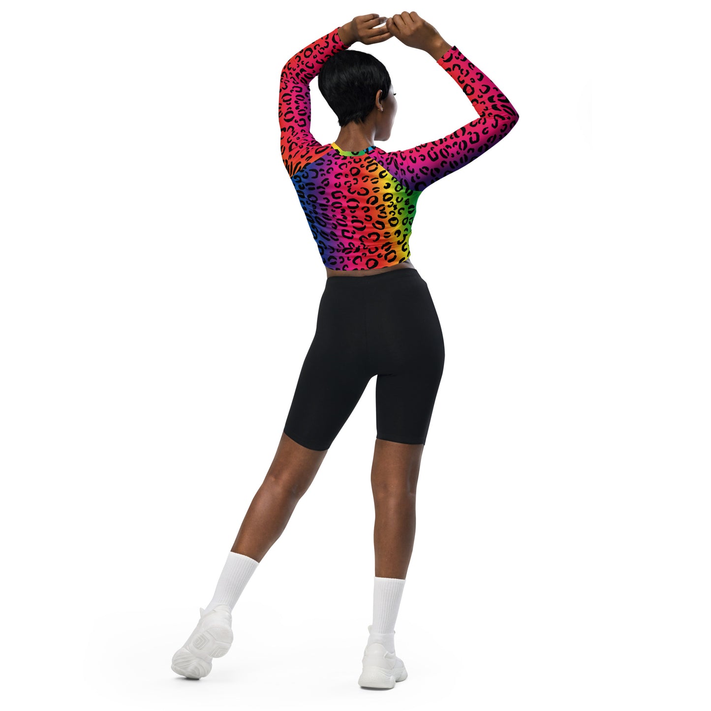 Rainbow Leopard Recycled long-sleeve crop top - Wray Sports