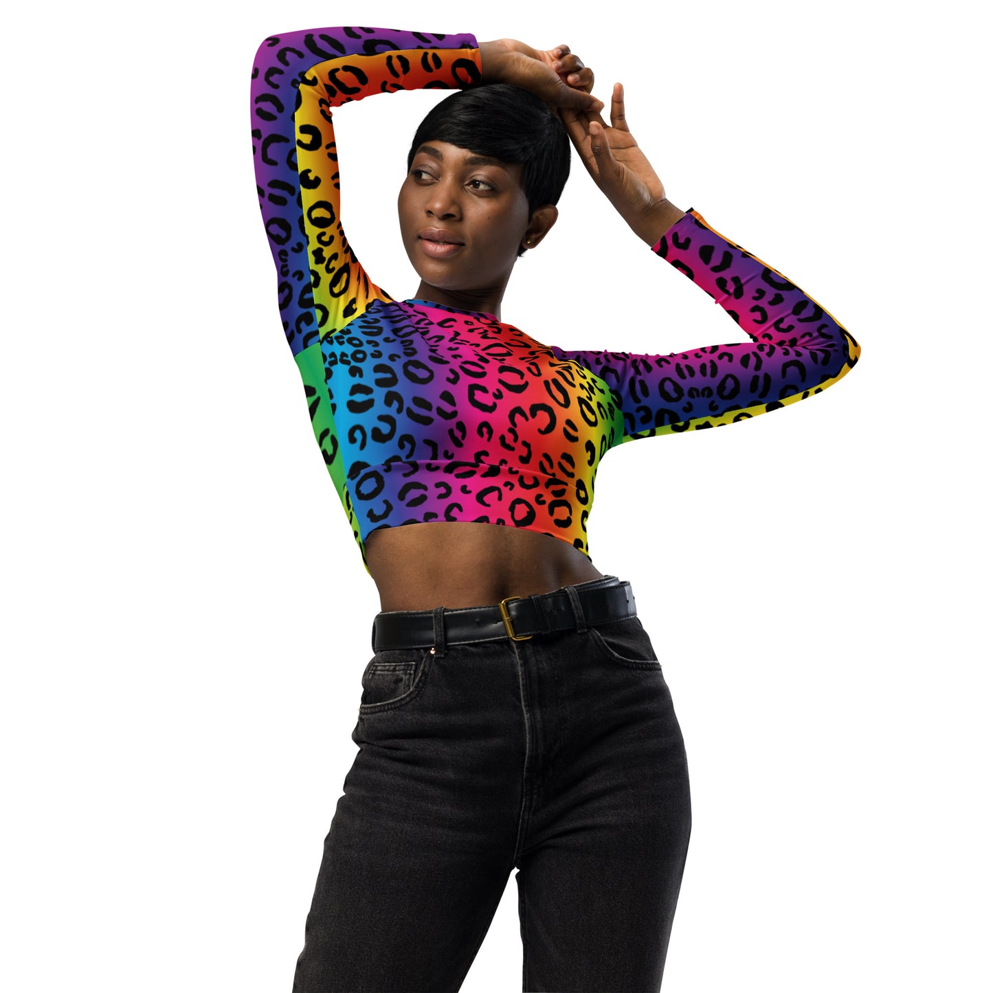 Rainbow Leopard Recycled long-sleeve crop top - Wray Sports