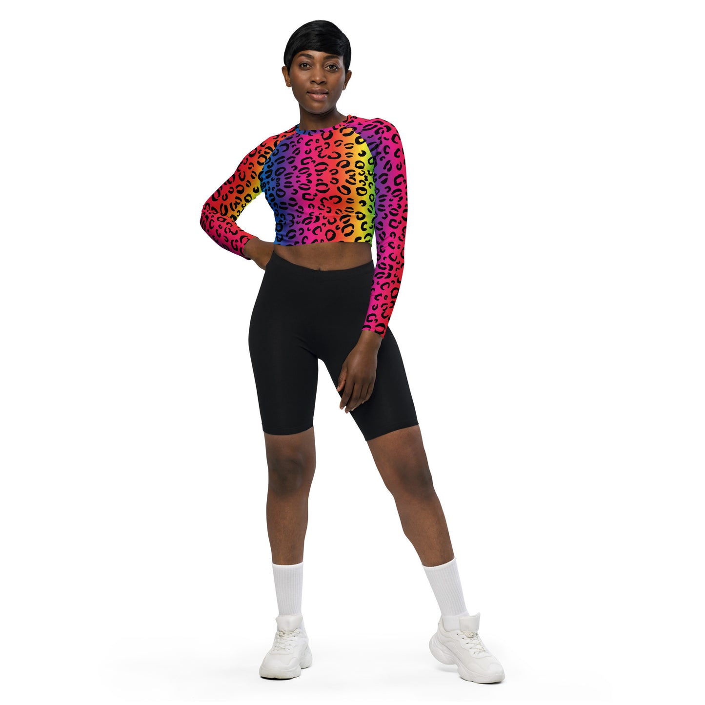 Rainbow Leopard Recycled long-sleeve crop top - Wray Sports