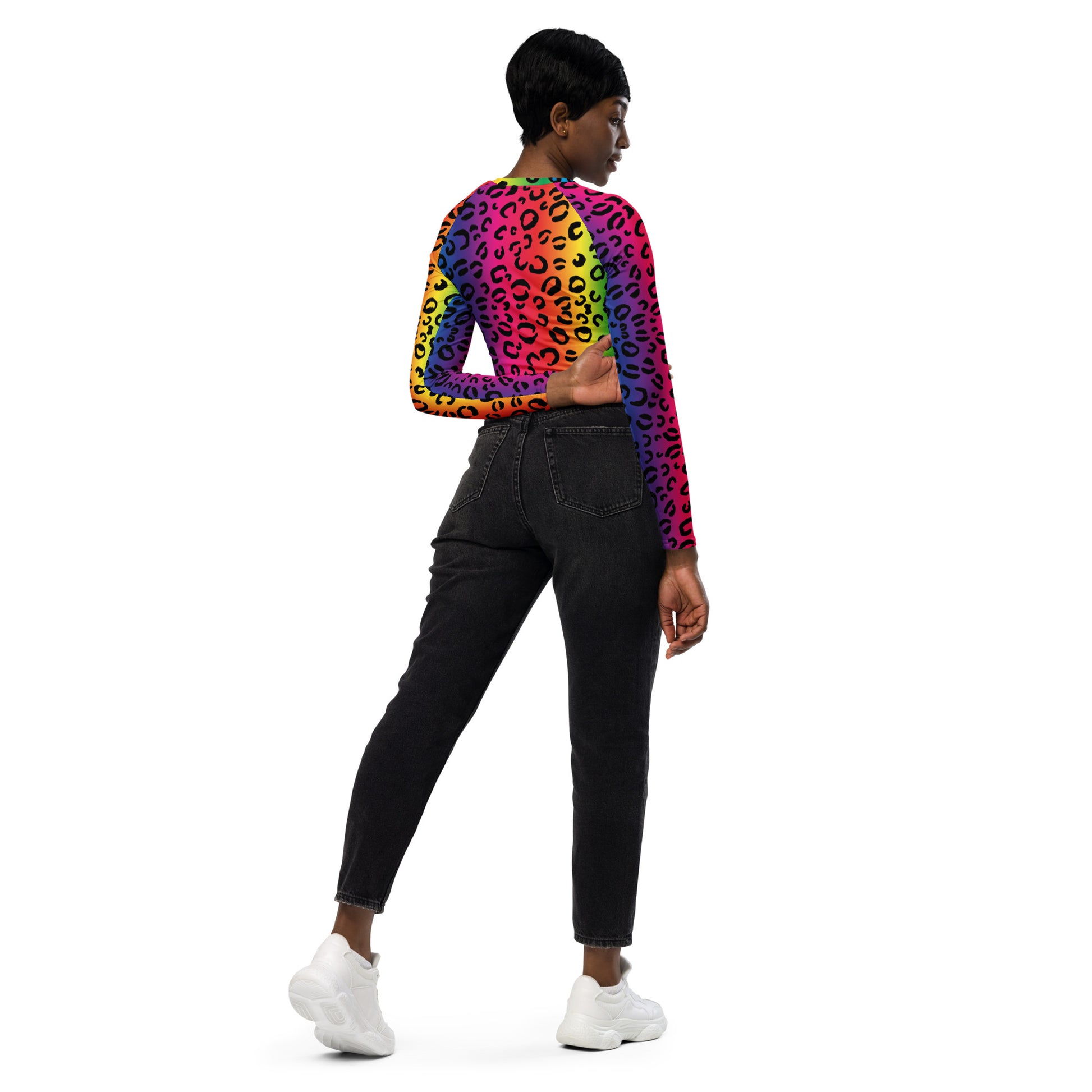 Rainbow Leopard Recycled long-sleeve crop top - Wray Sports