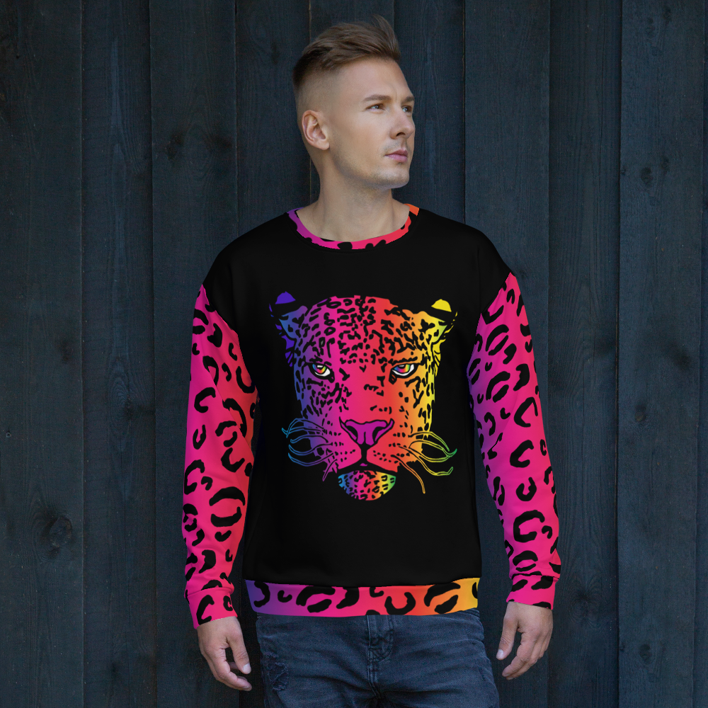 Rainbow Safari Leopard Sweatshirt Big Face - Wray Sports