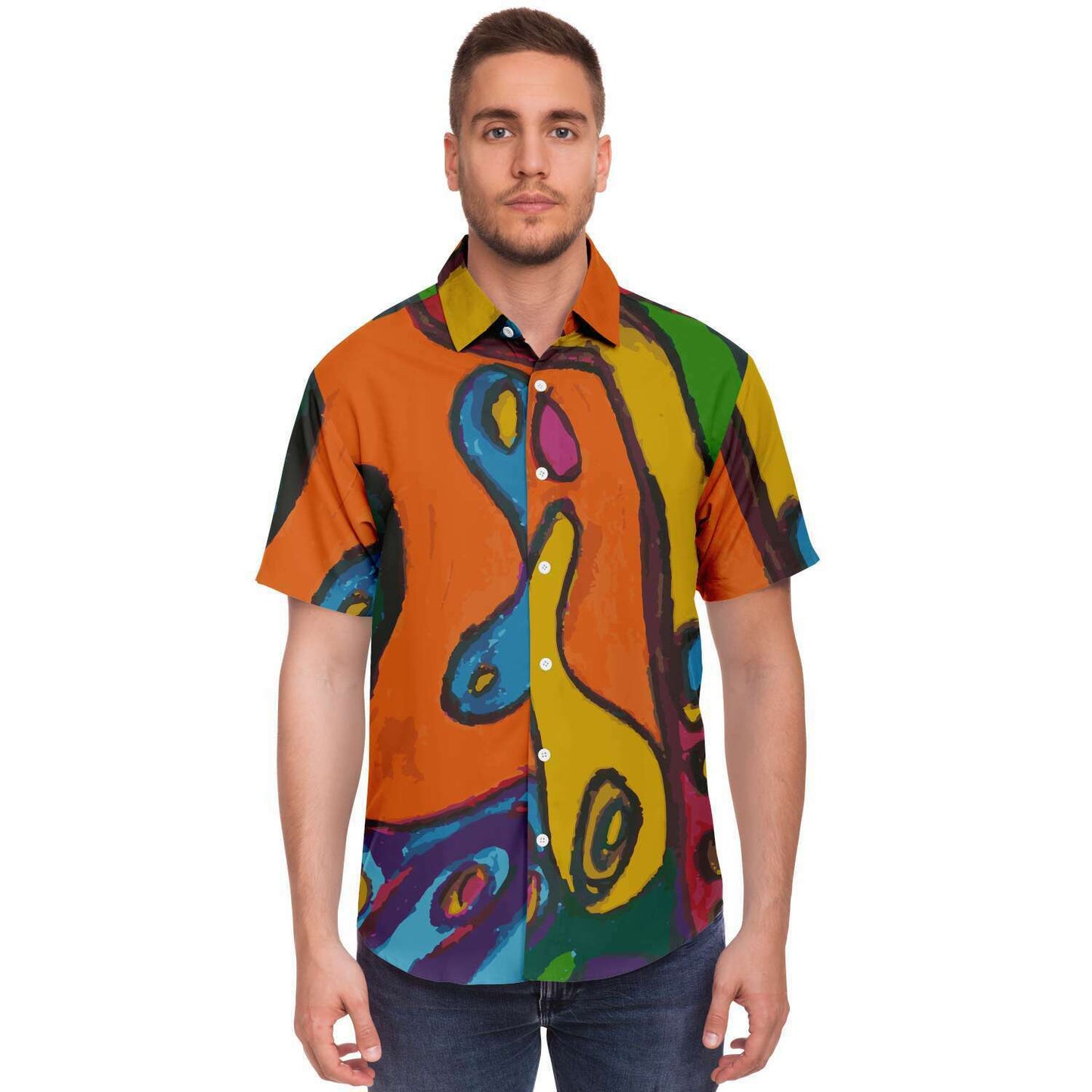 Funky Artist Print Button Down Shirt - Wray Sports