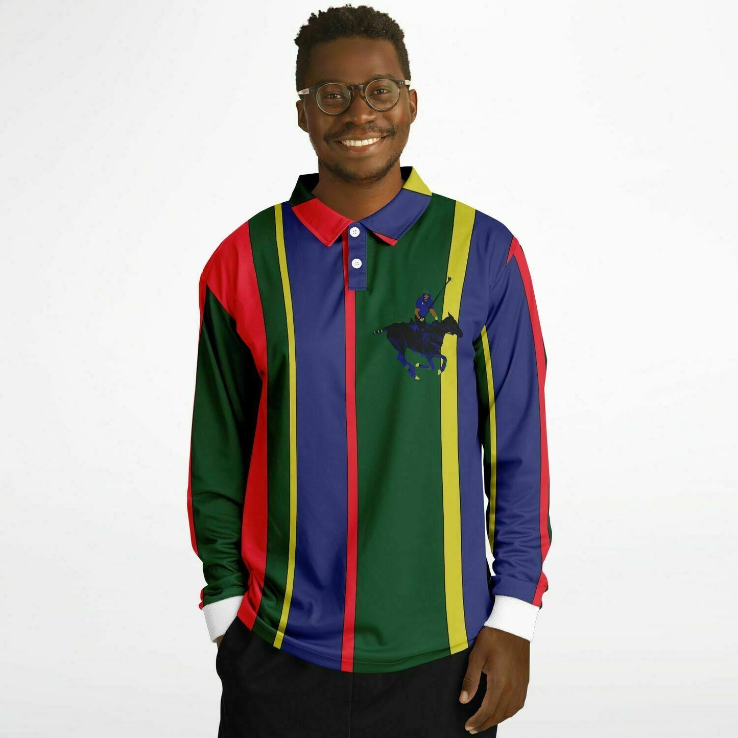 90s Style Long Sleeved Striped Polo Shirt - Wray Sports