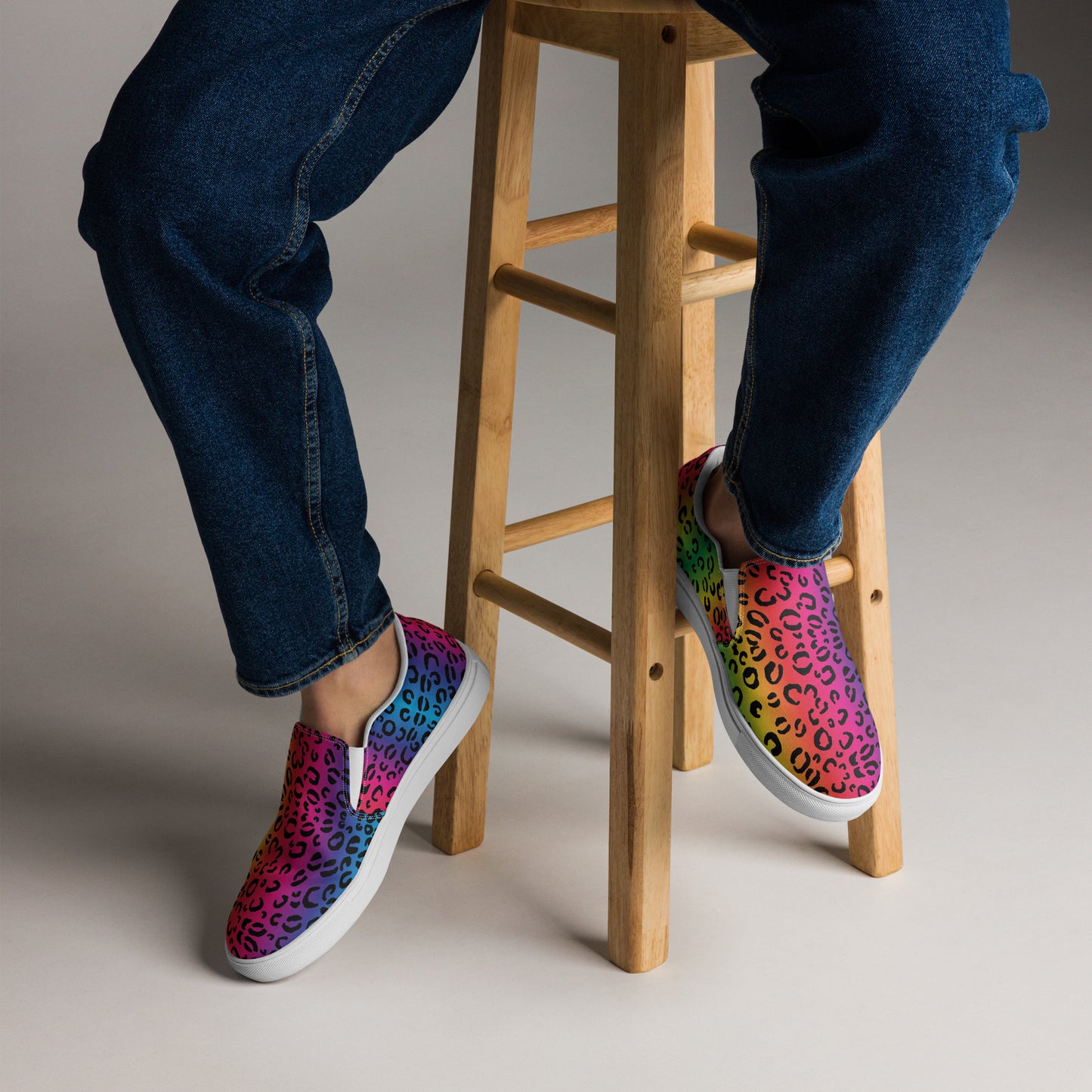 Rainbow leopard Men’s slip-on canvas shoes - wray sports