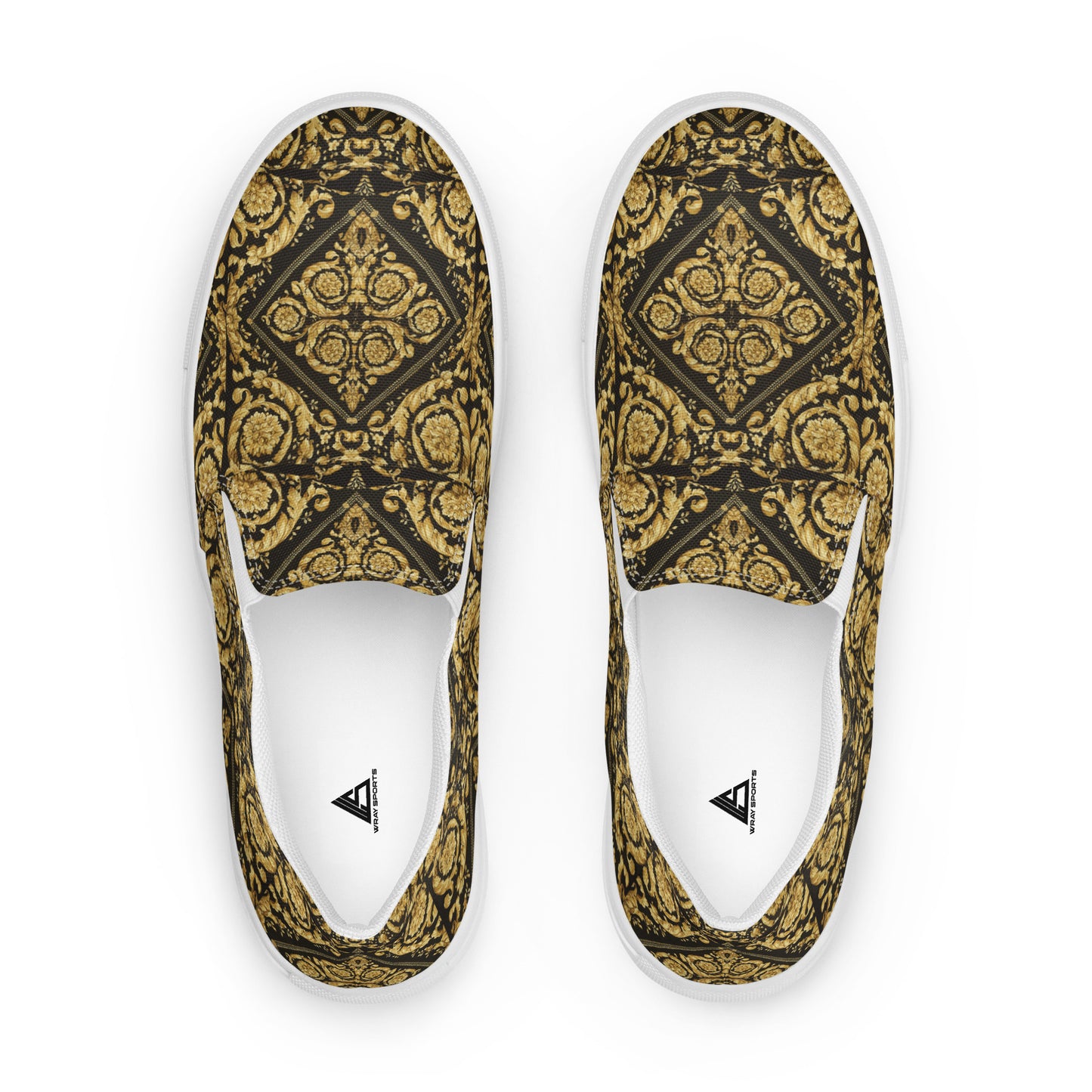 Gold Baroque Scarf Print Men’s slip-on canvas shoes - wray sports