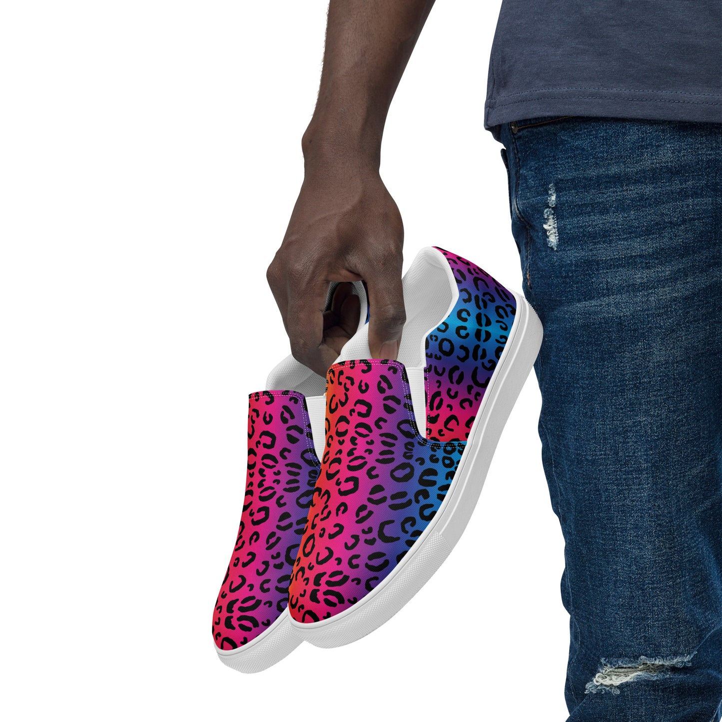 Rainbow leopard Men’s slip-on canvas shoes - wray sports