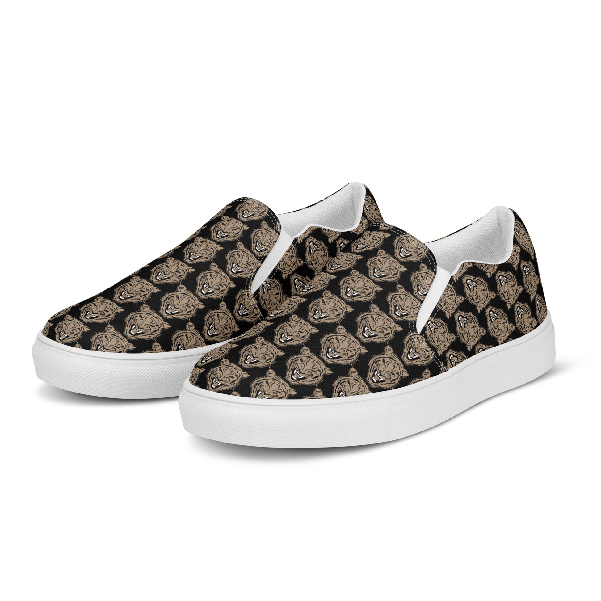 Gold and Black Tiger Moto Men’s slip-on canvas shoes - wray sports