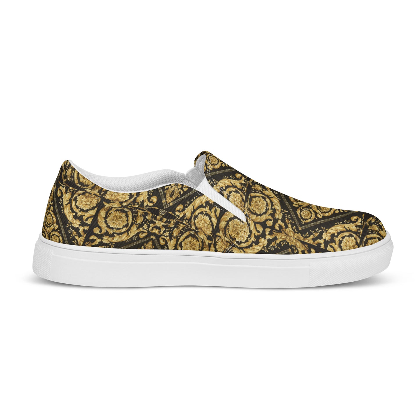 Gold Baroque Scarf Print Men’s slip-on canvas shoes - wray sports