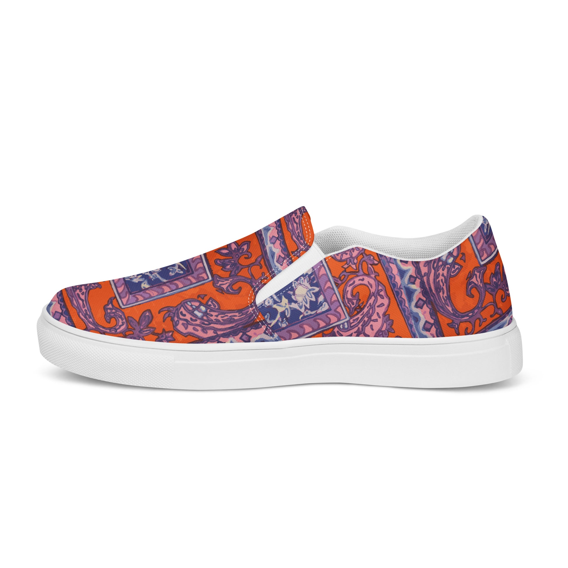 Orange Paisley Print Men’s slip-on canvas shoes - wray sports