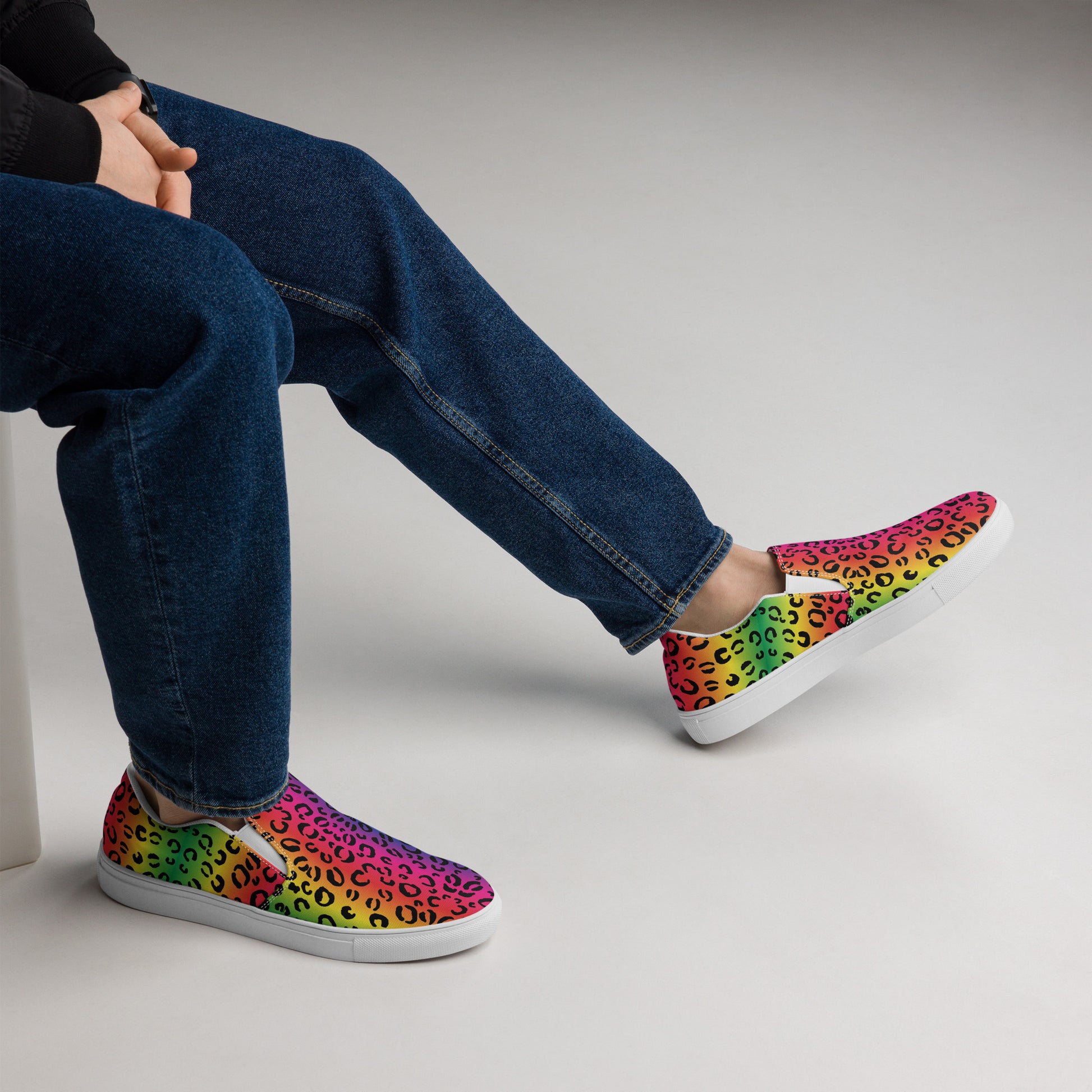 Rainbow leopard Men’s slip-on canvas shoes - wray sports