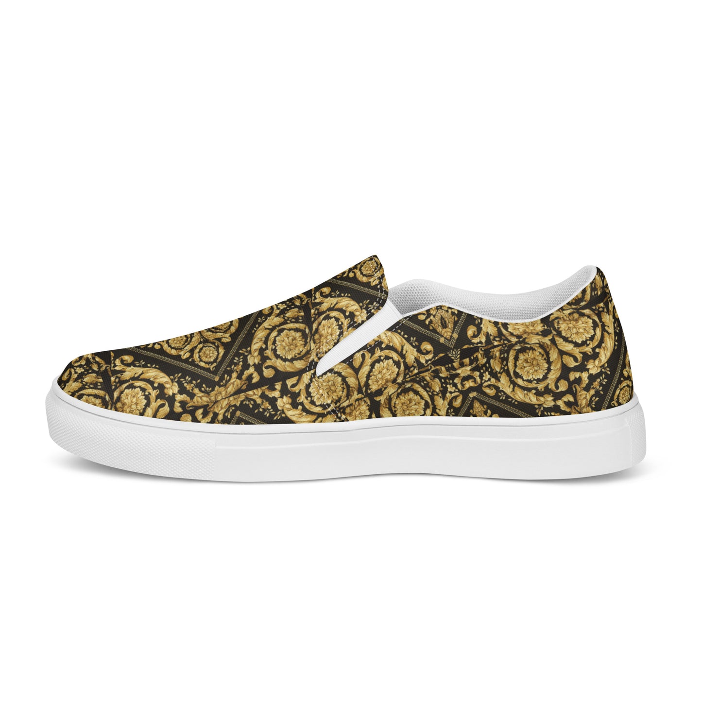 Gold Baroque Scarf Print Men’s slip-on canvas shoes - wray sports