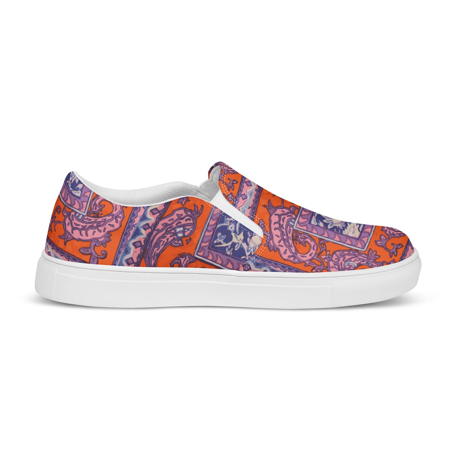 Orange Paisley Print Men’s slip-on canvas shoes - wray sports