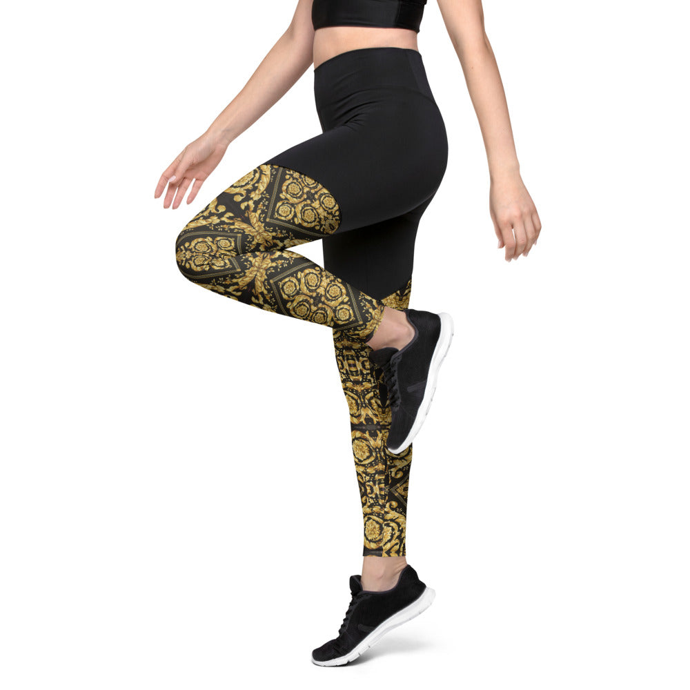 Baroque Print Womens Compression Leggings - Wray Sports