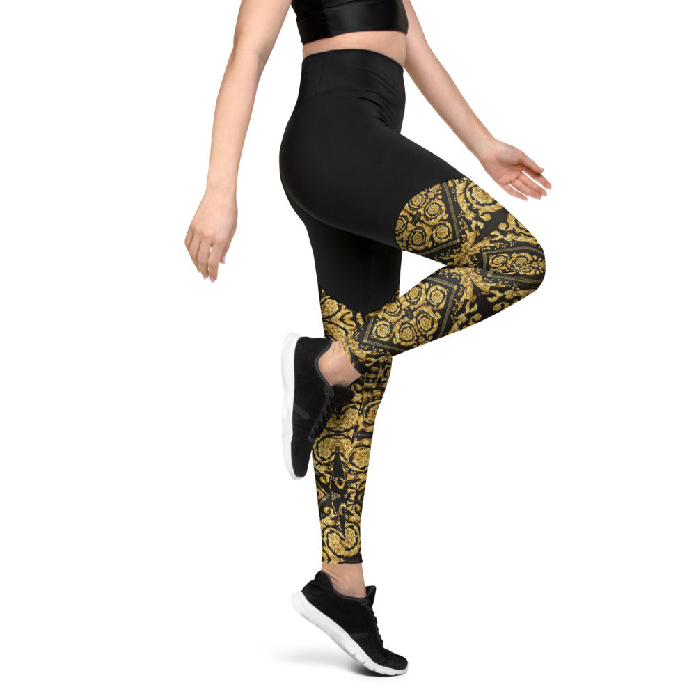 Womens Baroque Scarf Print Designer Sports Leggings | eBay